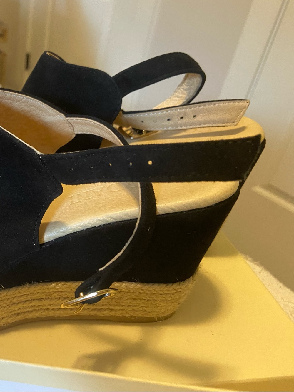 Cordani Black Suede Espadrille Wedge Sandals